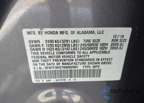 2019 Honda Passport Sport z USA, uszkodzony, nr VIN 5FNYF8H27KB002001